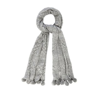 Grey crochet pom scarf